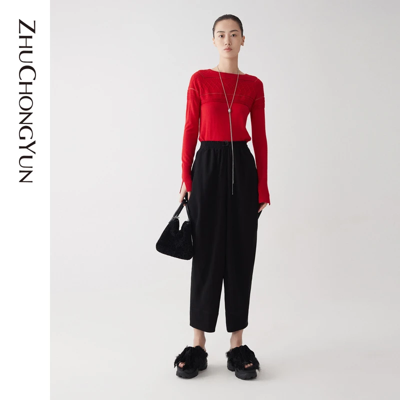 【心心精选】ZHUCHONGYUN春原创设计红圆领显瘦气质套头