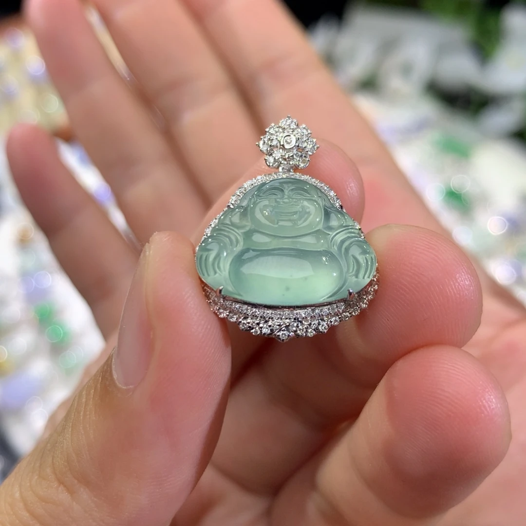 吊坠(不含链)18K金镶嵌翡翠佛公