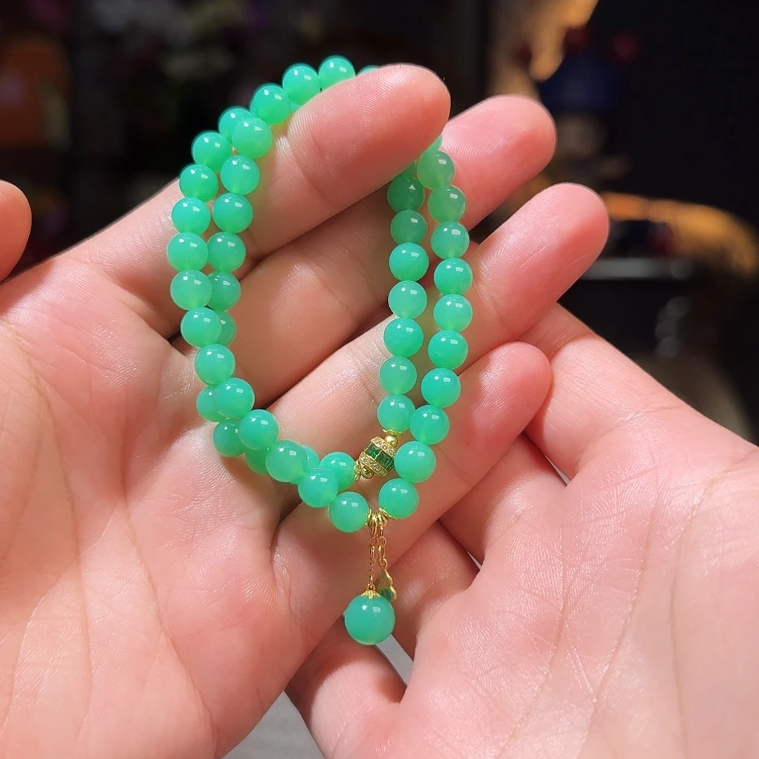 石英质玉18K金镶嵌手链7毫米