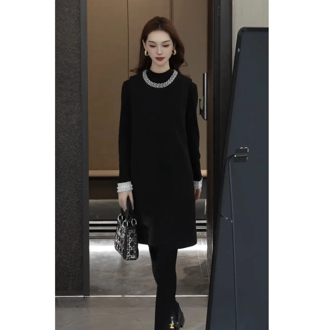 QEIIWMV/柒戚冬季法式复古气质重工钉珠小香无袖背心裙7190