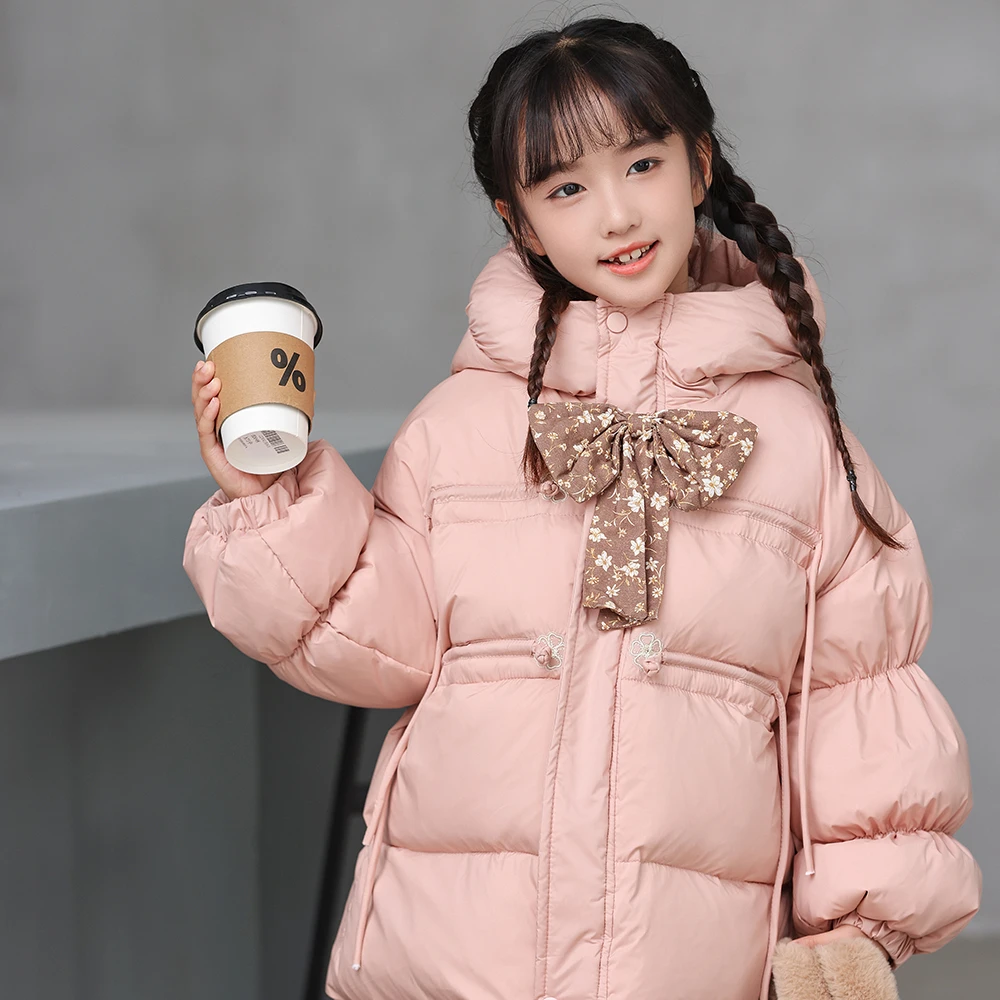 反季韩版童装秋冬新款女童绒羽服防寒加厚保暖甜美外套面包服