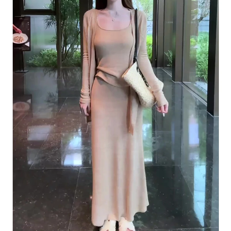 日韩纯欲风性感仙女风裙子长裙显瘦气质风静奢风法式网红时尚套装