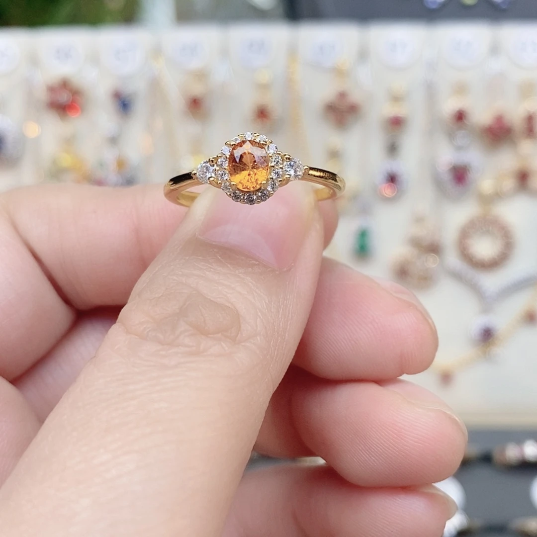 银S925镶嵌石榴石（芬达石）戒指