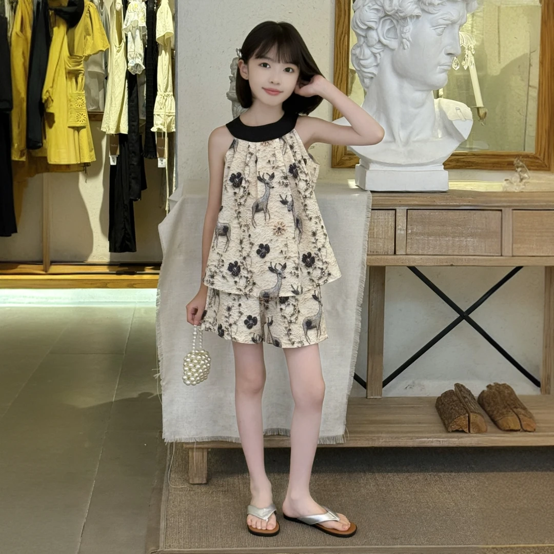 2025时尚女孩无袖套装儿童夏季洋气时髦女童夏装6-12岁潮款高级感