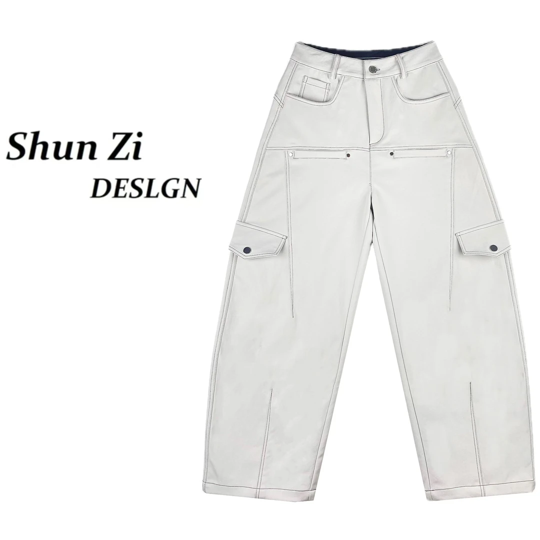 顺子/SZ6681-1 【加绒款】原创秋冬时尚撞色明线显瘦美式弯刀裤