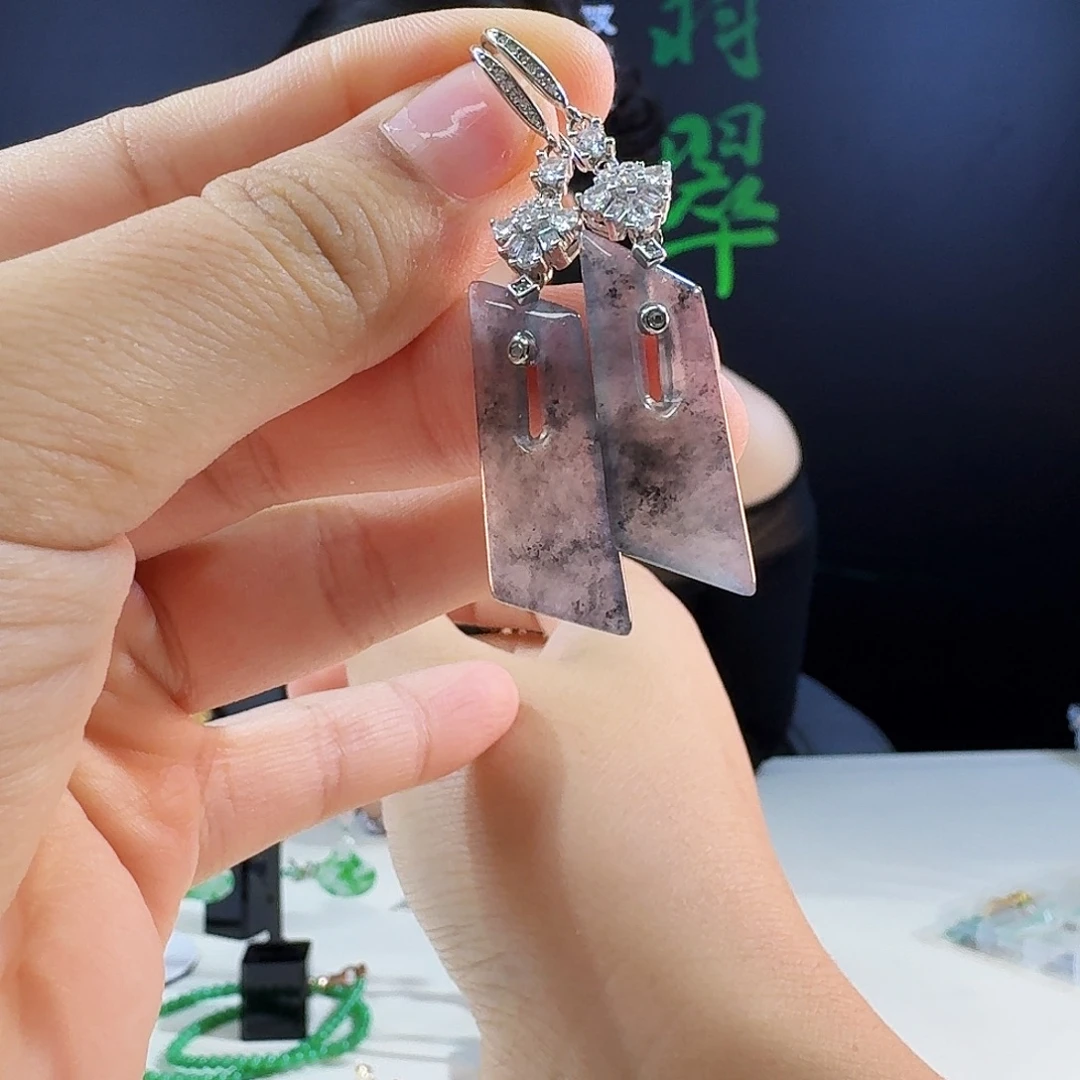 翡翠银S925镶嵌耳饰925镶嵌