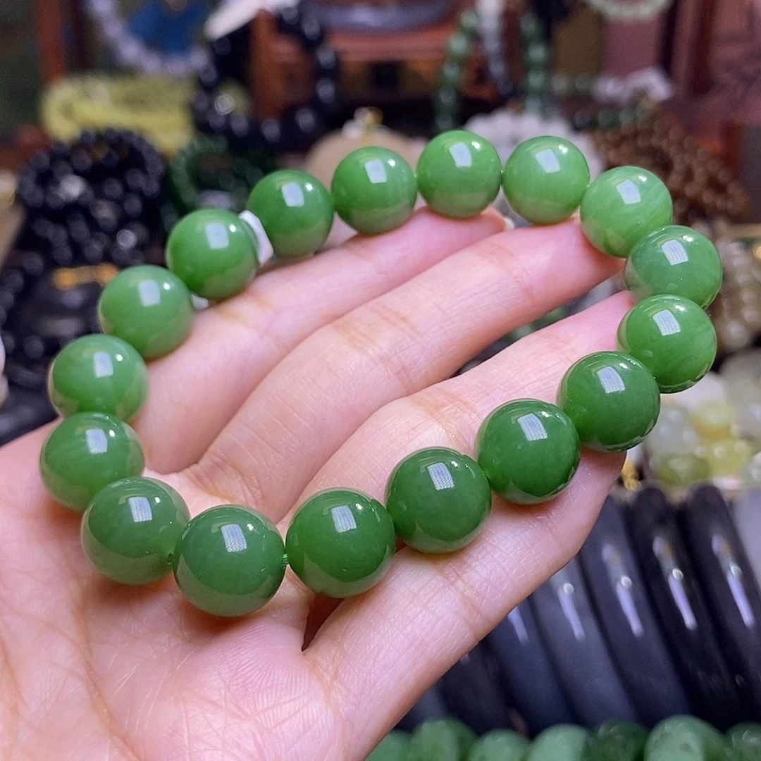 和田玉未镶嵌颈饰老矿料碧玉粉绿手串12m