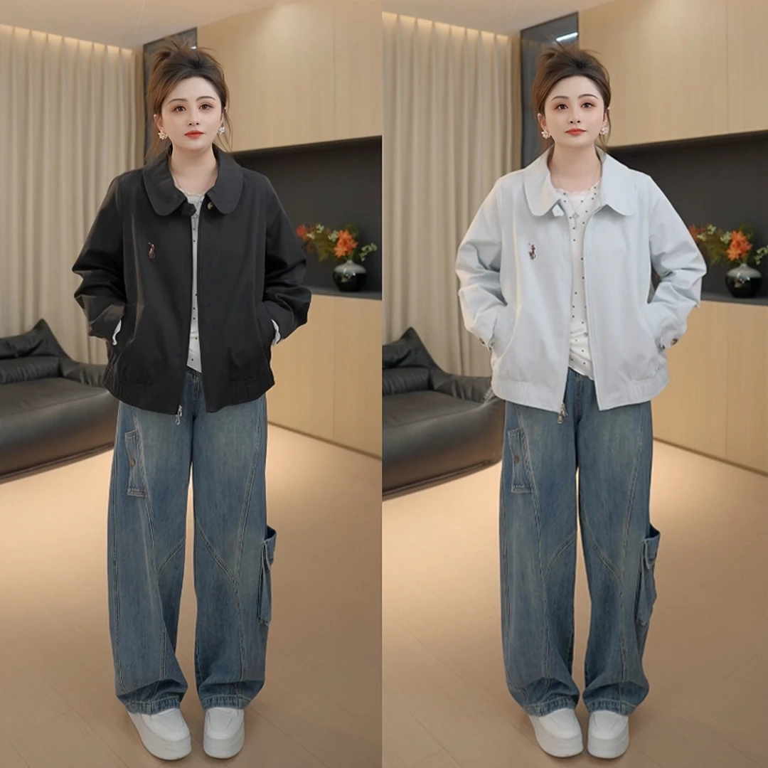 【胖佳佳】现货~时髦优等生 外套秋季减龄娃娃领棒球服H625T12082