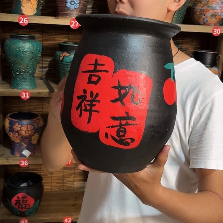 红陶浮雕花盆炸炸炸