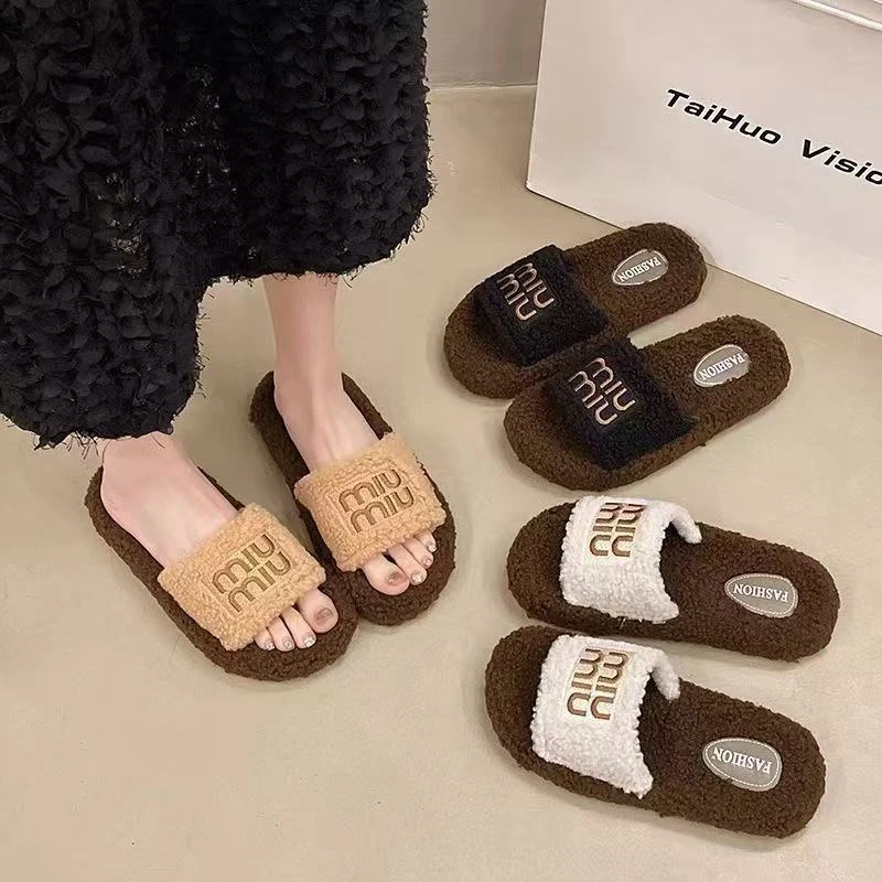 毛毛拖鞋女爆款可爱冬季女鞋防臭防滑百搭外穿厚底增高厚底毛毛鞋
