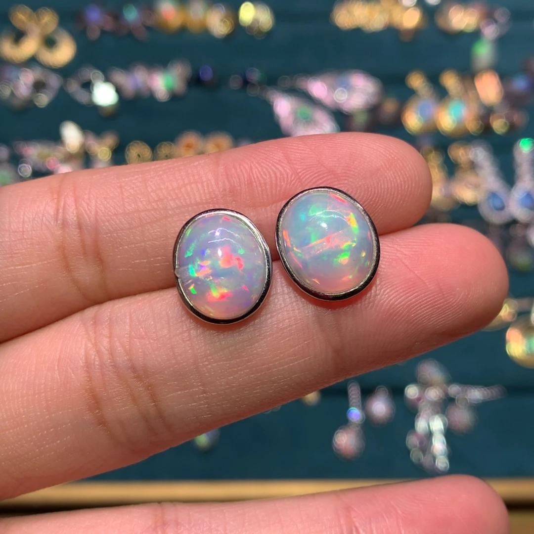 银S925镶嵌欧泊耳钉