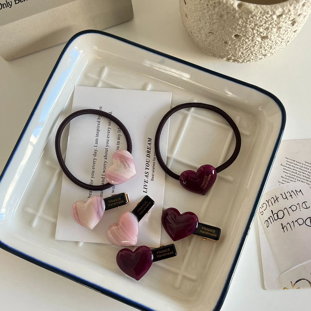 韩版韩式女原创设计弹力日韩小众发圈发绳ins发饰韩国樱桃粉爱心