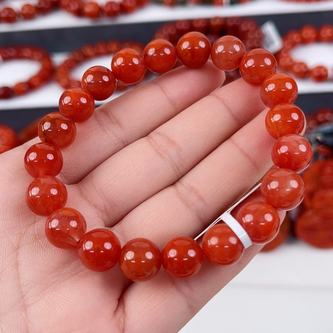 手链未镶嵌南红玛瑙瓦西玫红圆珠单圈10mm