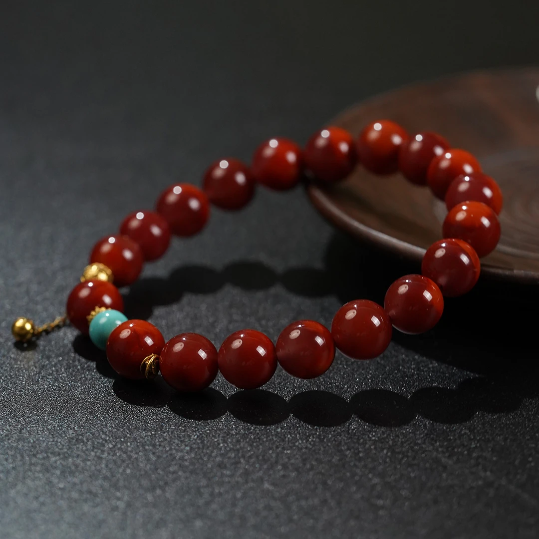 【凤鸣珠宝】典藏级天然南红牛血红火焰纹手串S-122