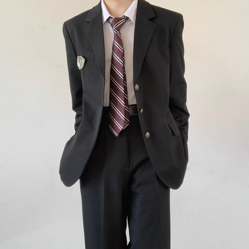 木村叔dk日系原创黑色西服外套制服男生春秋季三粒扣西装西裤套装