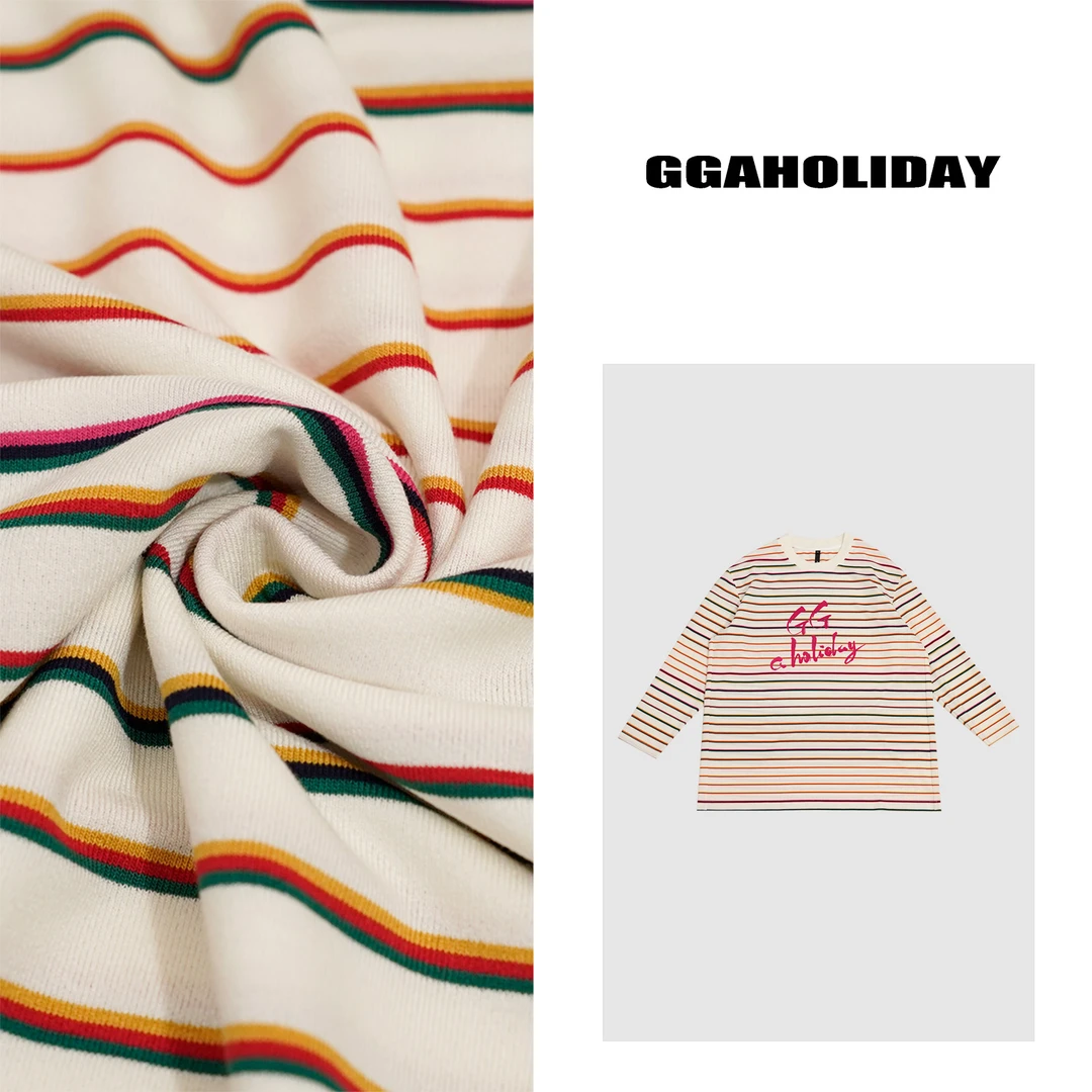 GGAHOLIDAY新款复古洋气宽松休闲潮流套头条纹T恤上衣-151132