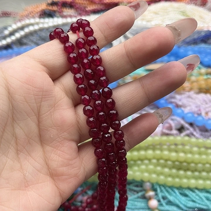 玛瑙/玉髓珠宝半成品未镶嵌一条6mm左右红宝刻面