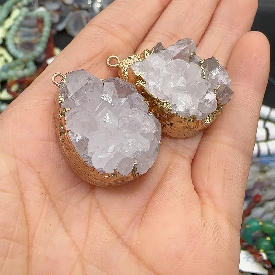 玛瑙/玉髓合金珠宝半成品晶牙吊坠一个07
