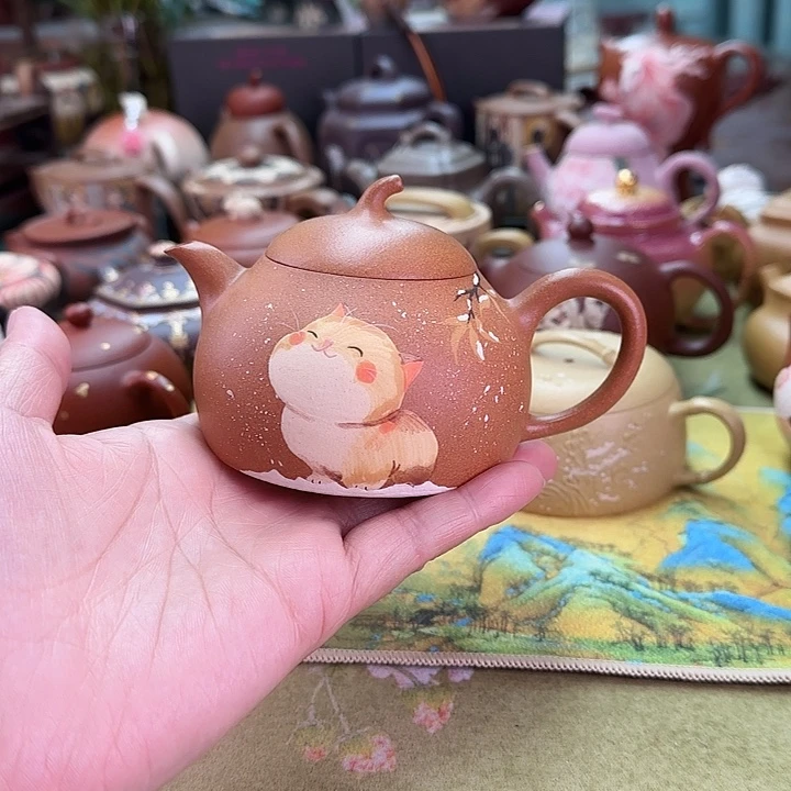 茶壶紫砂茄瓜猫咪