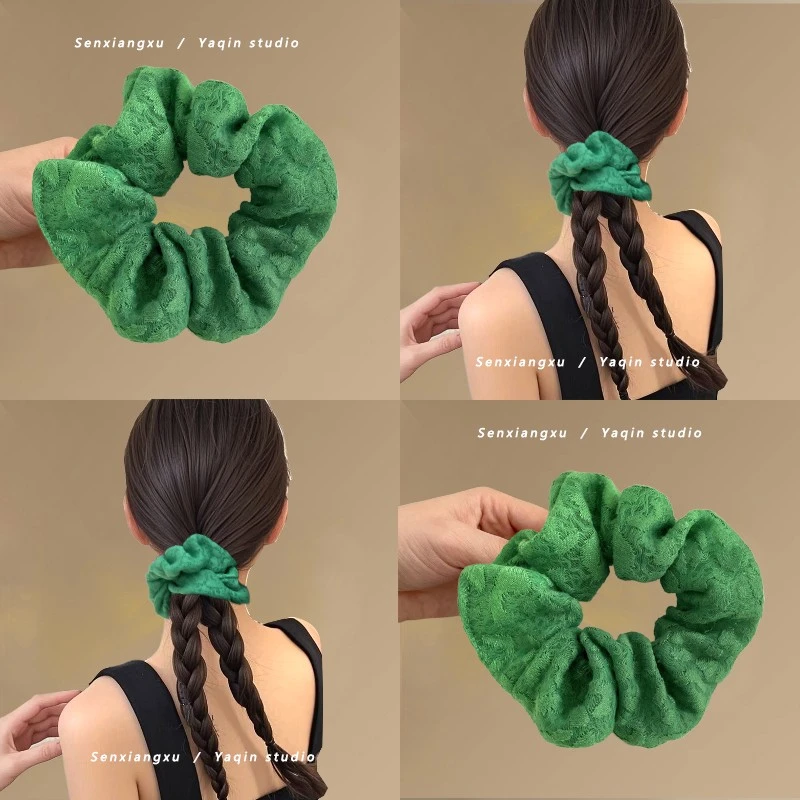 夏日绿色~甜美超仙蕾丝大肠圈气质温柔少女马尾扎头发头绳发饰女