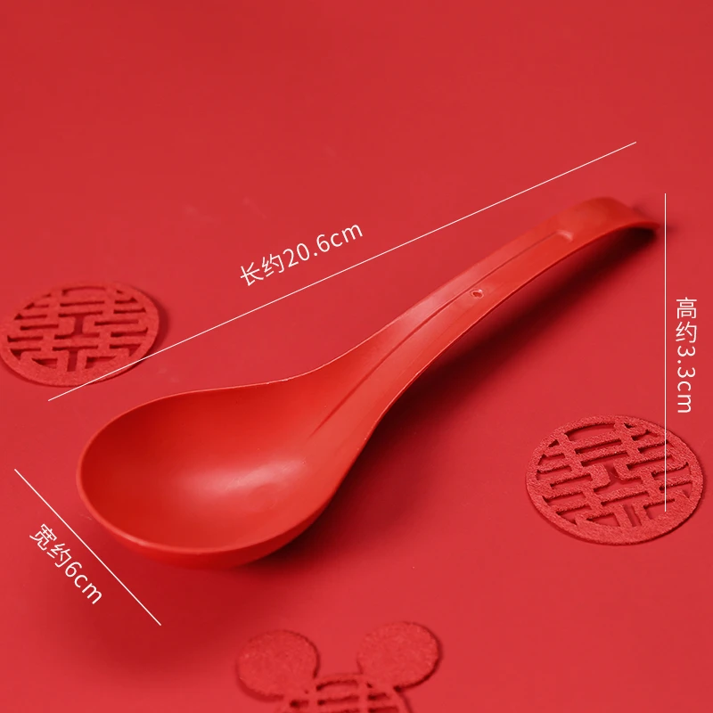 红色结婚一次性勺子长柄大号耐高温加厚食品级商用批发调羹餐饮勺