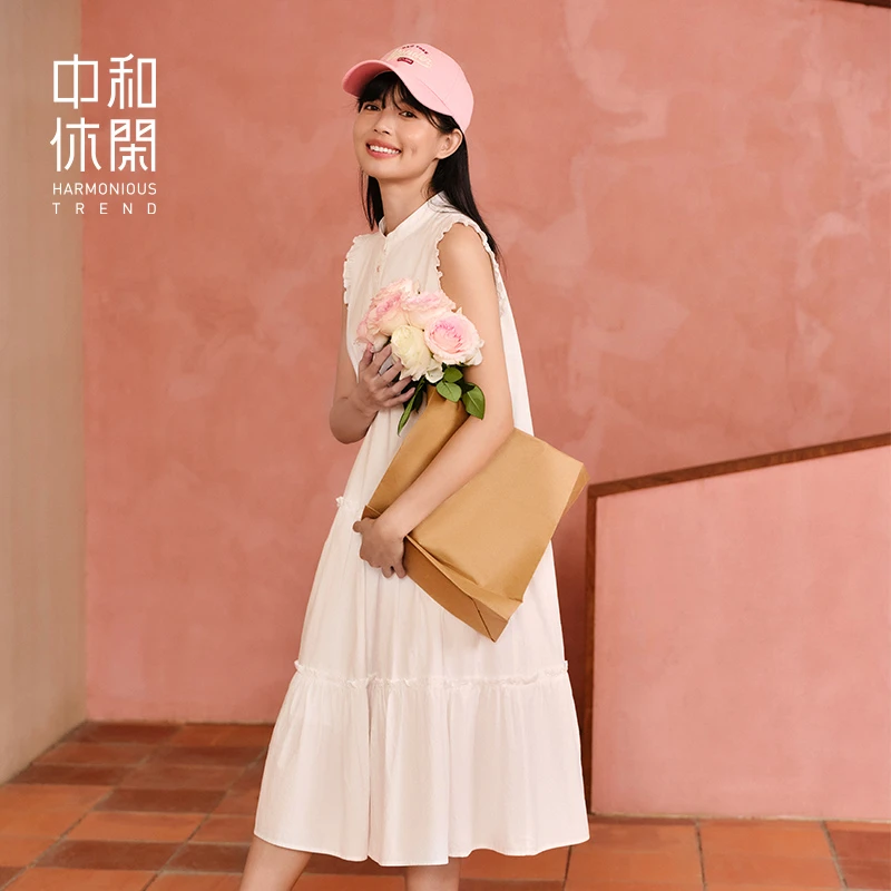 中和休闲无袖连衣裙女2025夏季新款法式小清新宽松初恋风无袖裙子