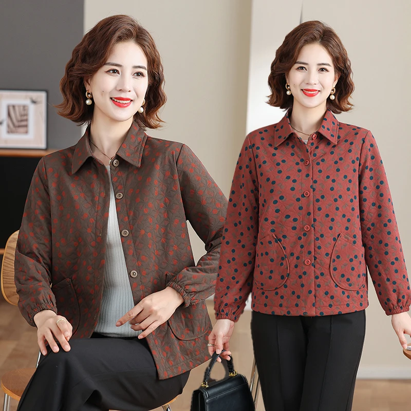 洋气妈妈装春秋新款休闲外套宽松波点开衫上衣女短款夹克