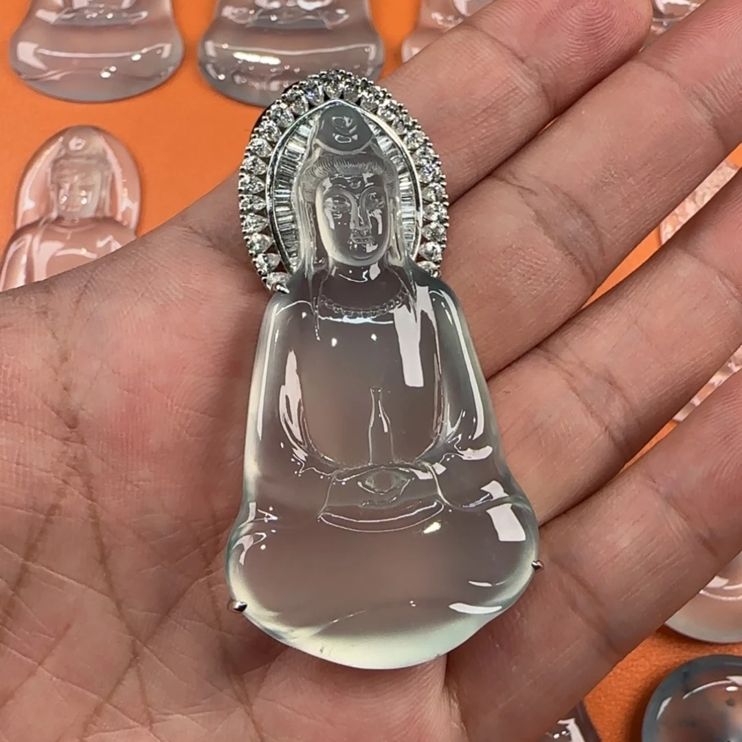 定制翡翠18K金镶嵌天然