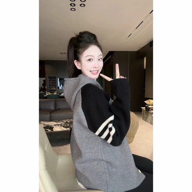 FAND品牌【T+Btangmu】秋冬情侣装加厚保暖开衫连帽外套毛衣针织衫