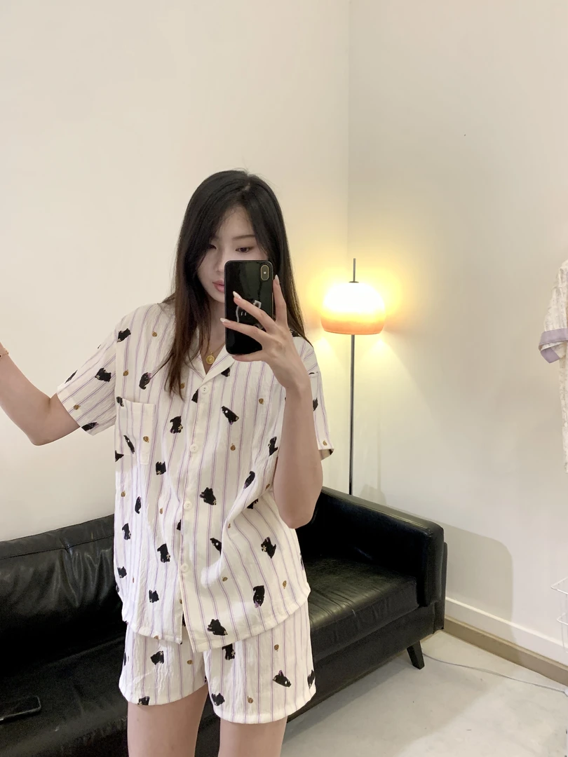 【蜜罐熊】ins虞书欣同款短袖甜美可爱夏季薄款条纹睡衣家居服套装