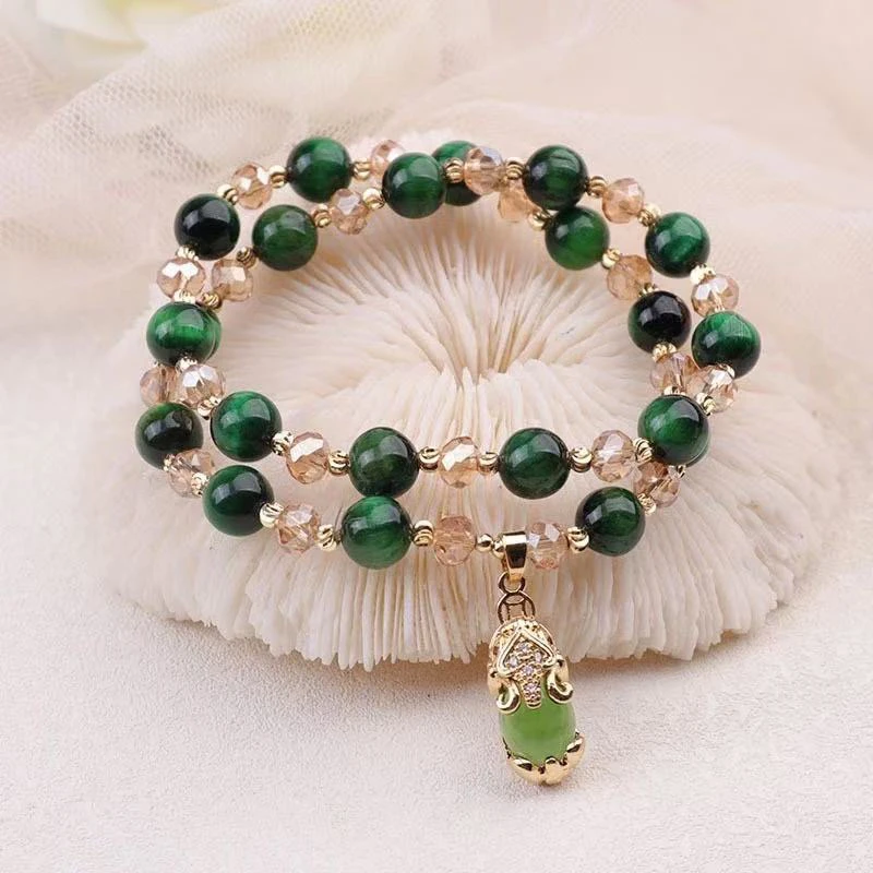铜合金手链 长款双层绿色貔貅高级优雅叠戴手链