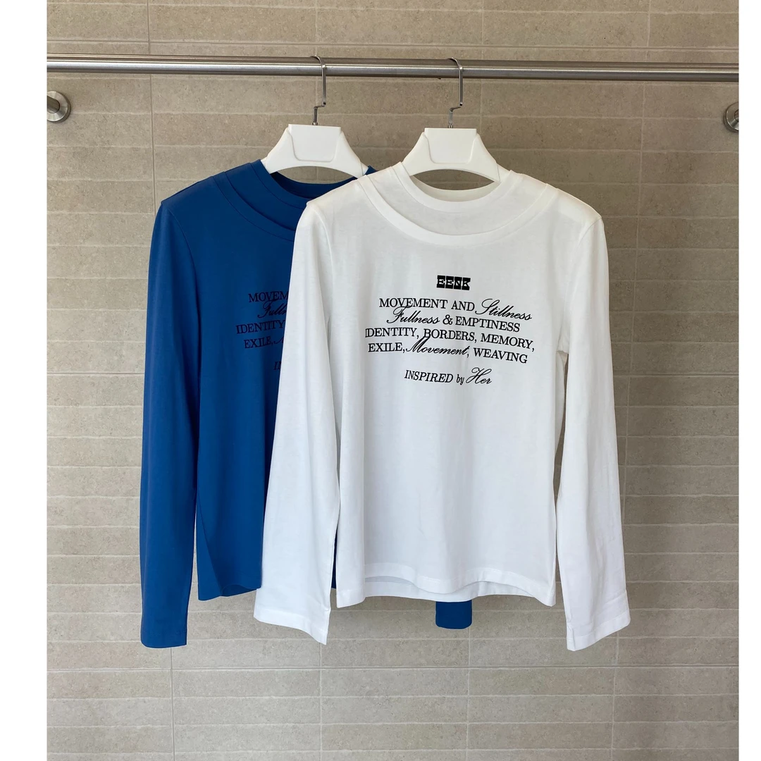 EEBK 分层打印简约女T恤25年冬EEB- 1P450-TS03-BL/WT——1200