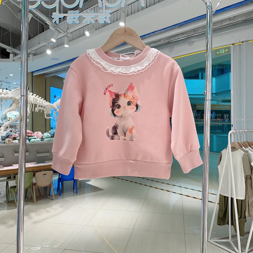 MOMOCO女童秋季新款儿童甜美洋气卡通猫咪卫衣77780232006