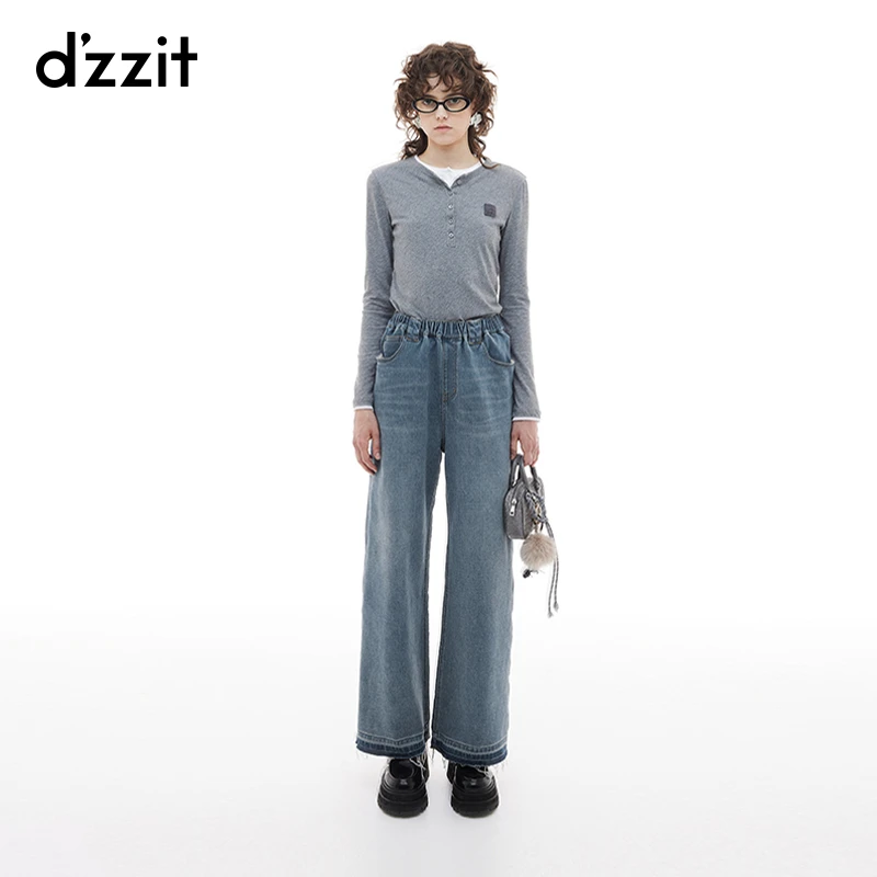 374【专属】dzzit地素长袖T恤秋冬复古假两件棉质正肩休闲上衣女