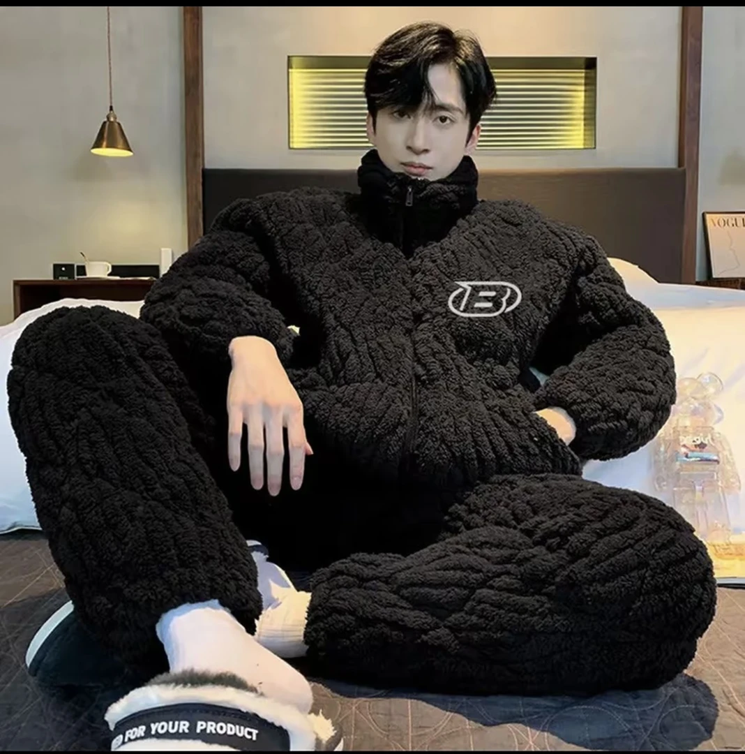 加厚三层夹棉慕斯绒情侣居家服亲子居家服2025新款