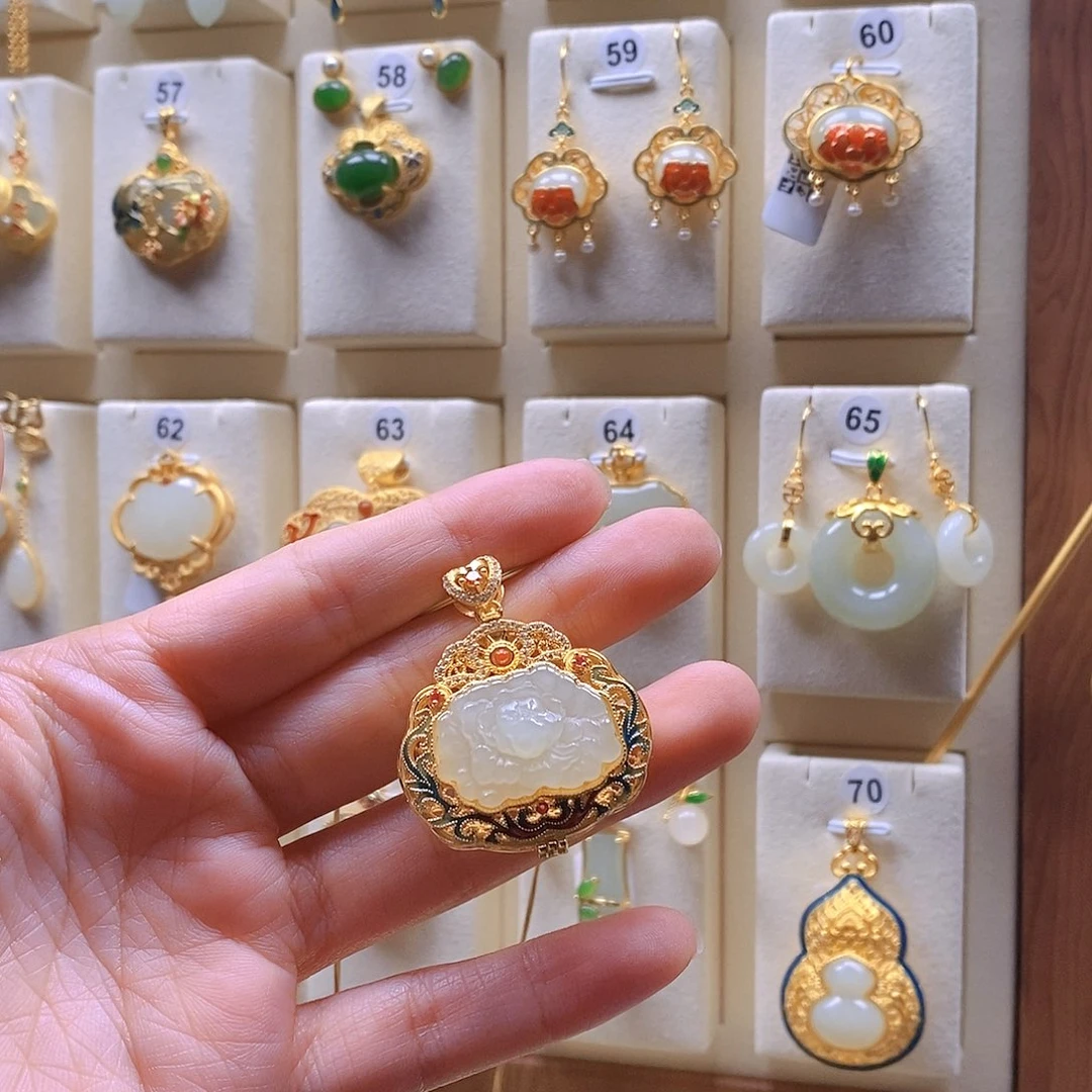 和田玉颈饰银S925镶嵌