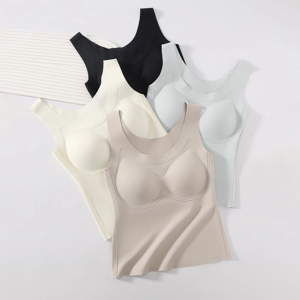 U领固定一体连杯磨毛提拉背心 H9073