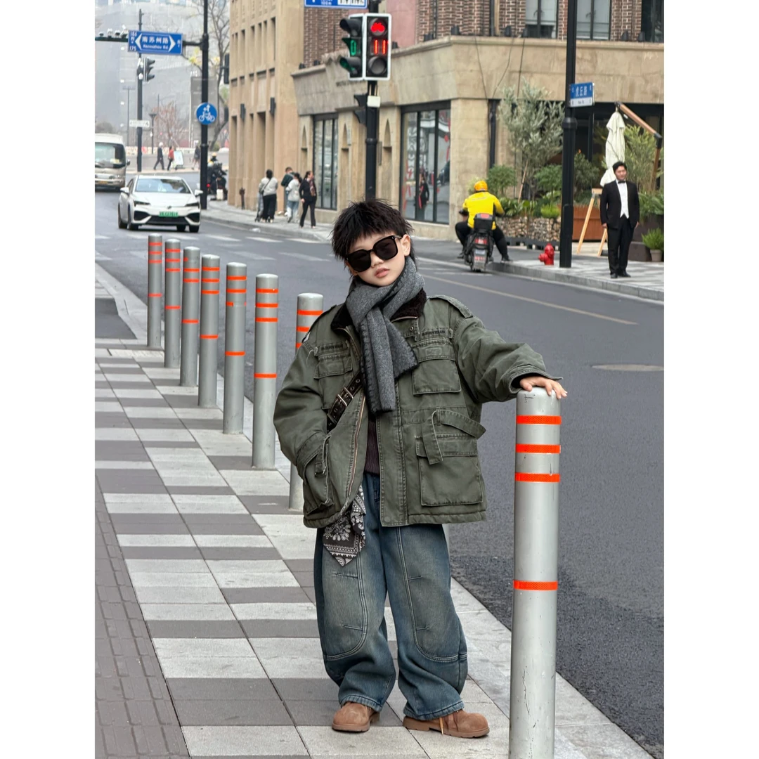 THE LUHAN【街头工装】秋冬工装潮流翻领棉服亲子装中大童外套25861