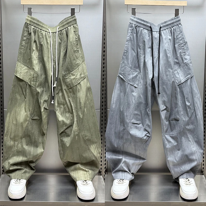2025夏季新款港风复古工装裤男水洗脏脏时尚潮流痞帅宽松直筒长裤
