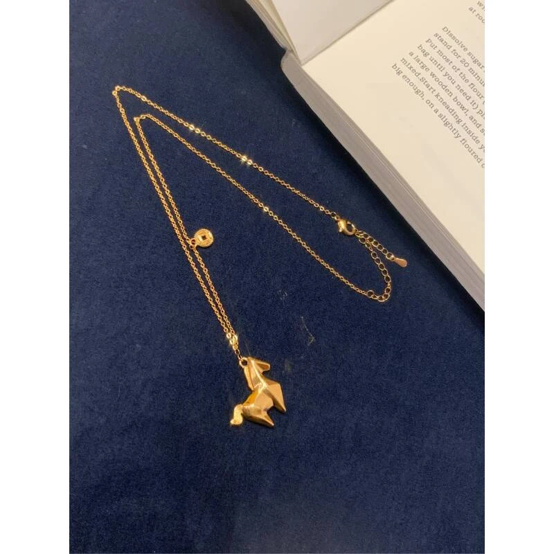 铜合金项链 新中式国潮风丨古法立体小马钱币生肖马锁骨链 F004