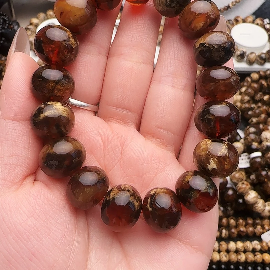 蚂***青琥珀未镶嵌手链抚顺琥珀