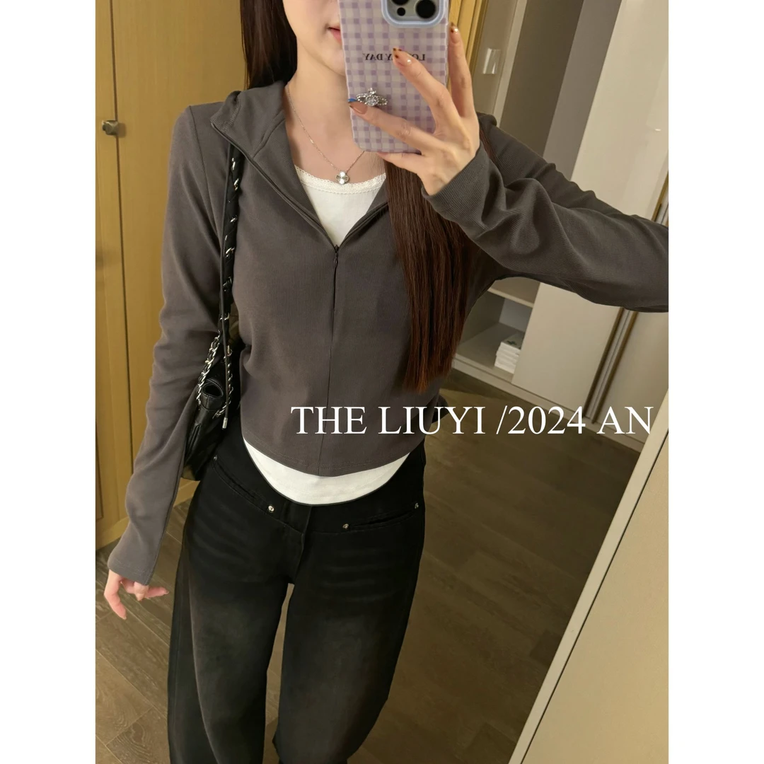 【LIUYI】高阶卫衣~假两件连帽卫衣上衣48082