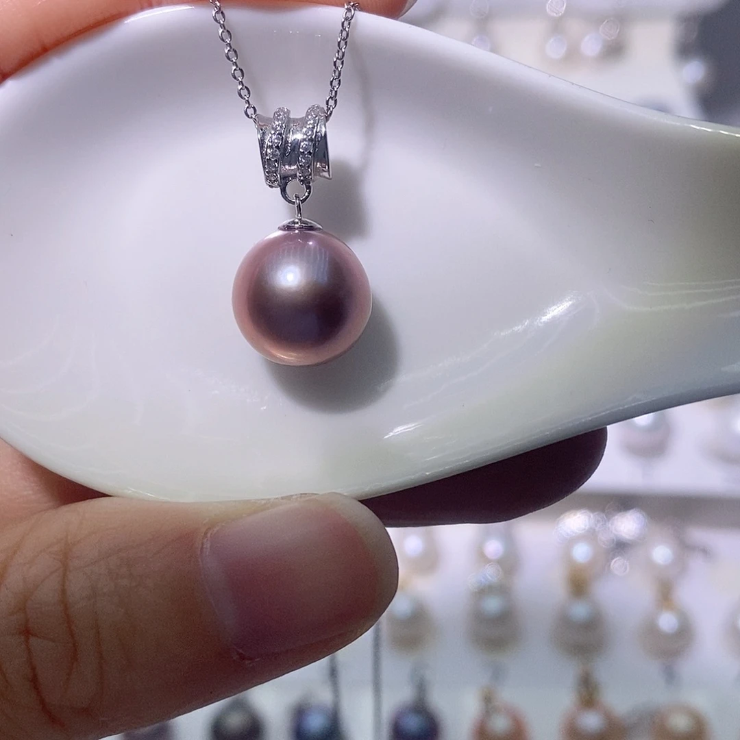 淡水珍珠吊坠(赠链)银S925镶嵌尺寸11/12毫米