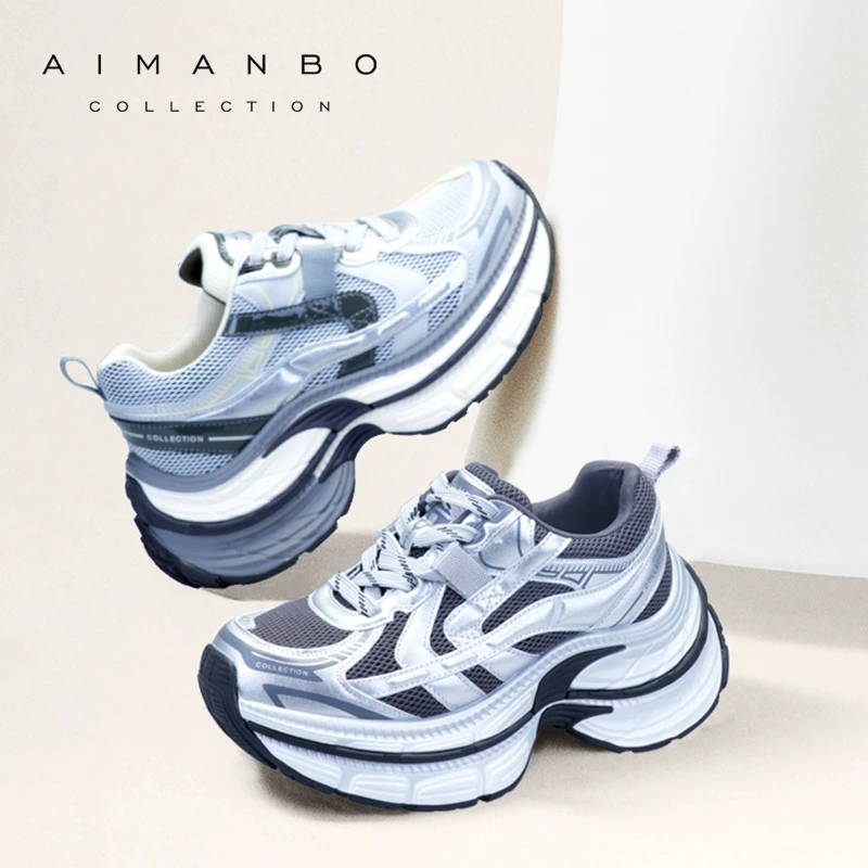 漫步佳人2026春季新品厚底小个子超高跟做旧擦色运动鞋舒适老爹鞋