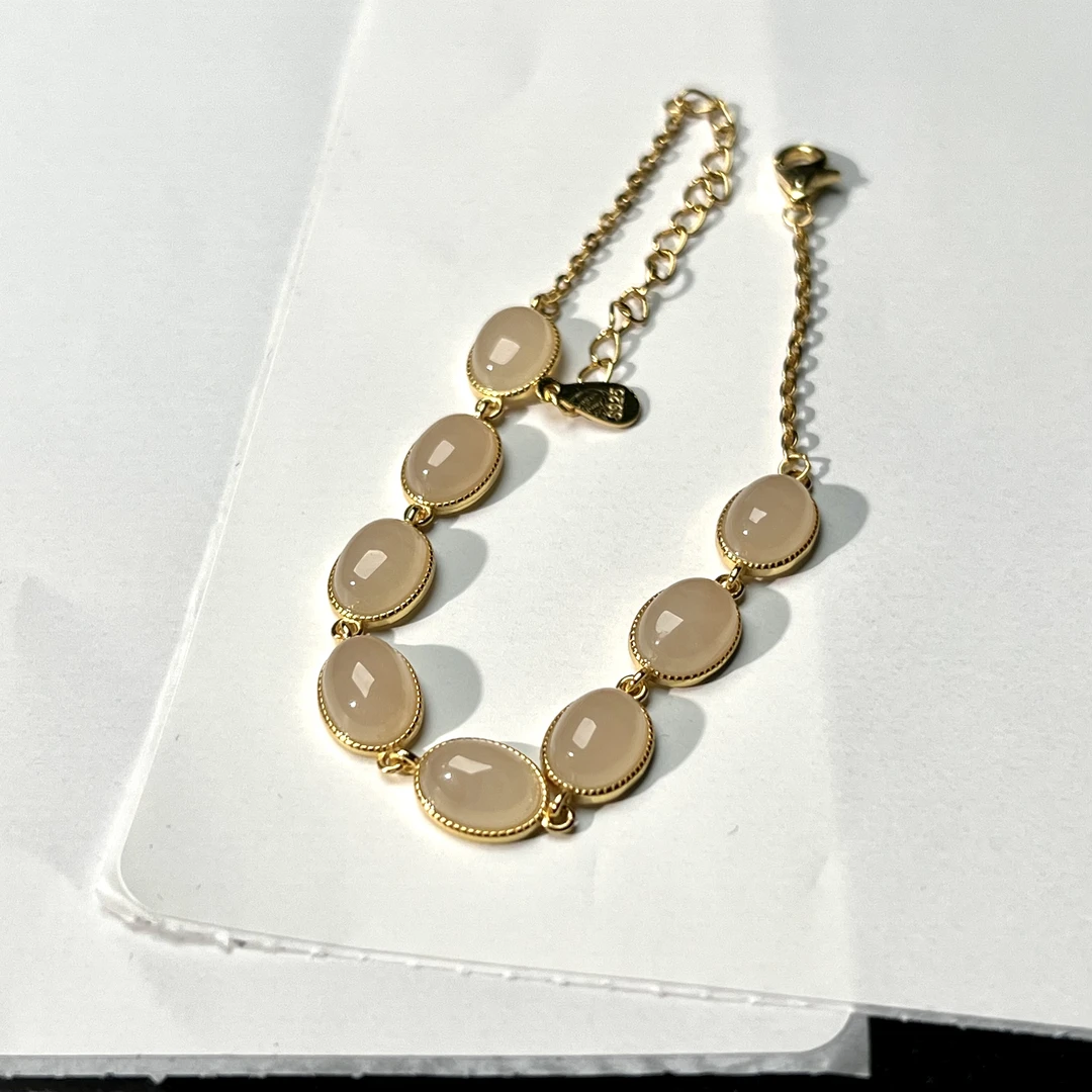 s925藕粉和田玉手链 KT24081704