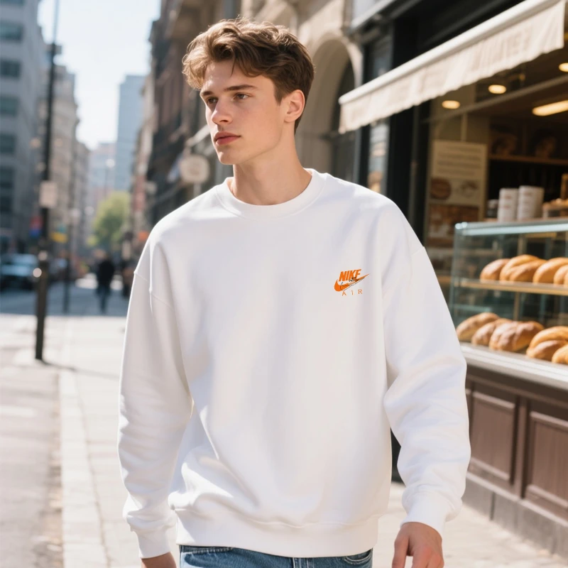 【可选加绒】秋冬透气简约男青少年秋季卫衣套头衫男装宽松长袖运动