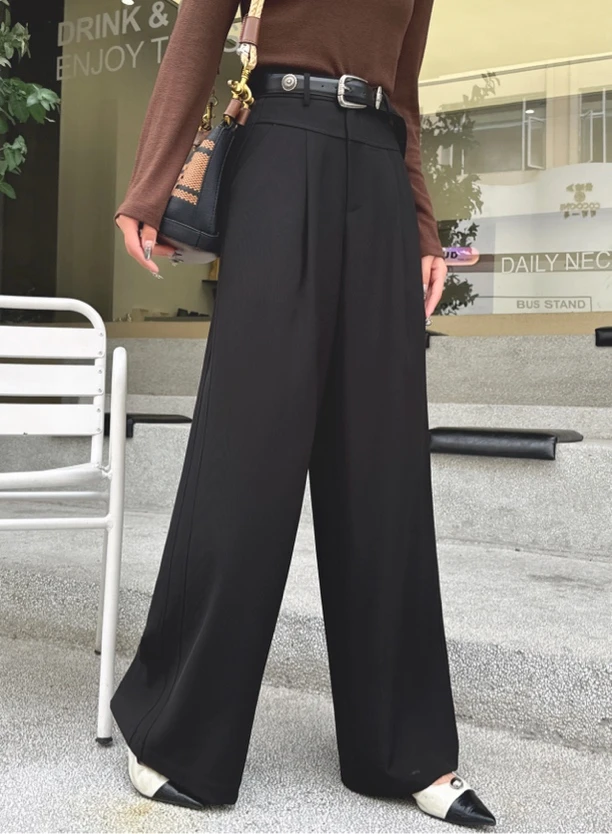 美美推荐8856高腰西装阔腿裤女春秋季垂感直筒高个子拖地长裤子