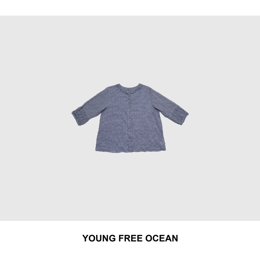 YOUNG FREE OCEAN2025春款 小蓝格木耳领衬衫92689