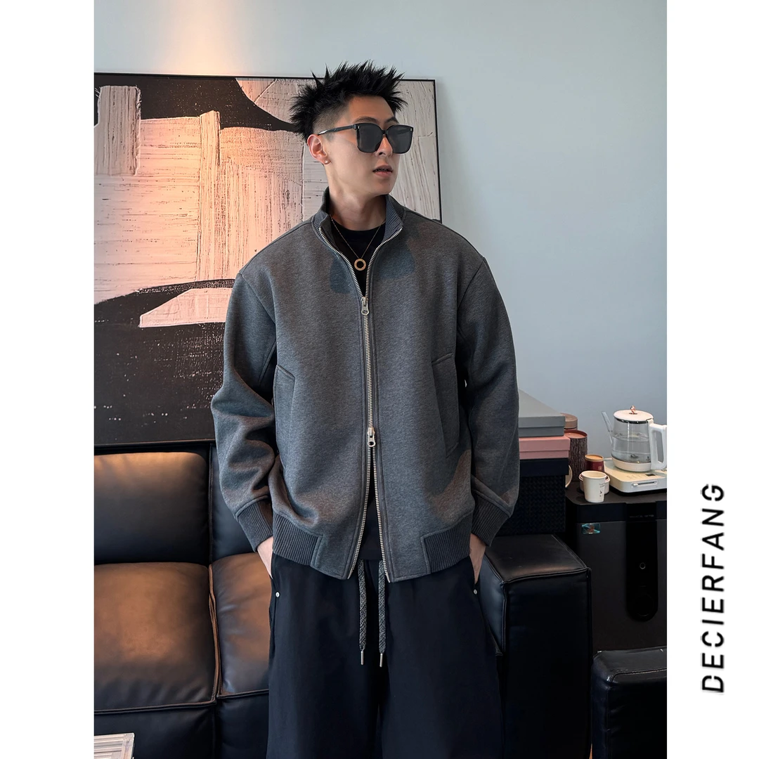 中性风穿搭开衫夹克外套慵懒风双拉链纯色夹克上衣