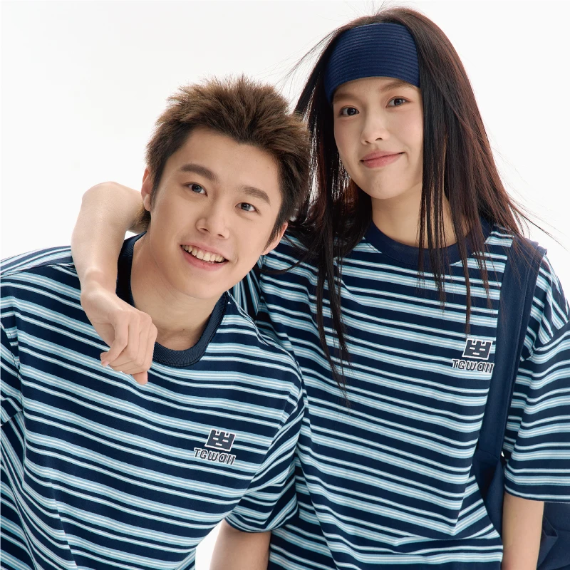 TGWALL「美好邮件」撞色条纹情侣短袖T恤男女宽松休闲百搭短tee
